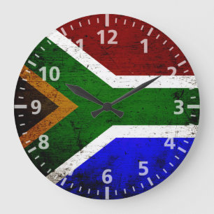 Reloj Redondo Grande Bandera negra de Suráfrica del Grunge