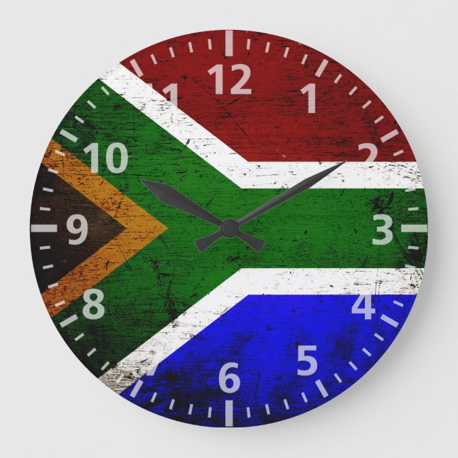 Reloj Redondo Grande Bandera negra de Suráfrica del Grunge (Anverso)