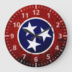 Reloj Redondo Grande Bandera negra del estado de Tennessee del Grunge