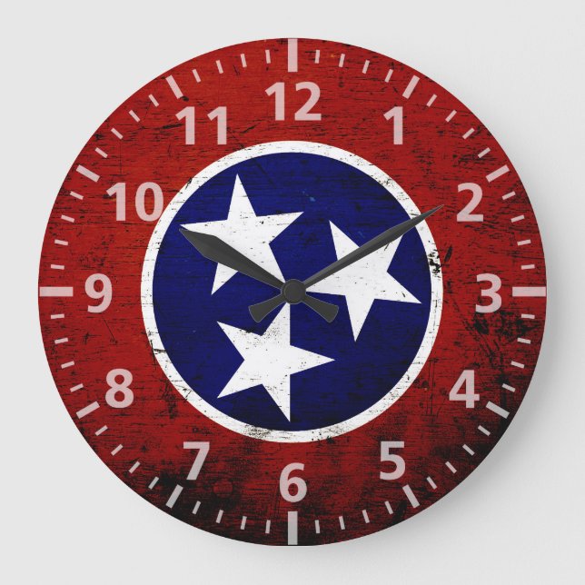 Reloj Redondo Grande Bandera negra del estado de Tennessee del Grunge (Anverso)