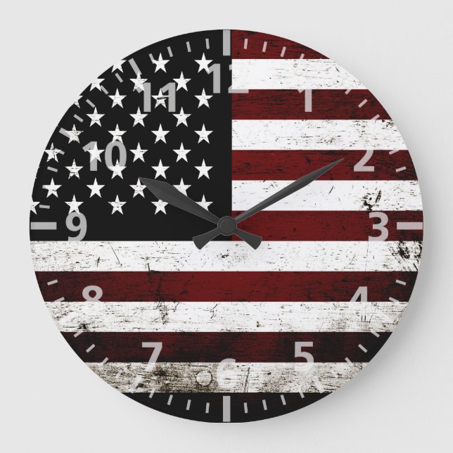 Reloj Redondo Grande Bandera negra grunge norteamericana (Anverso)