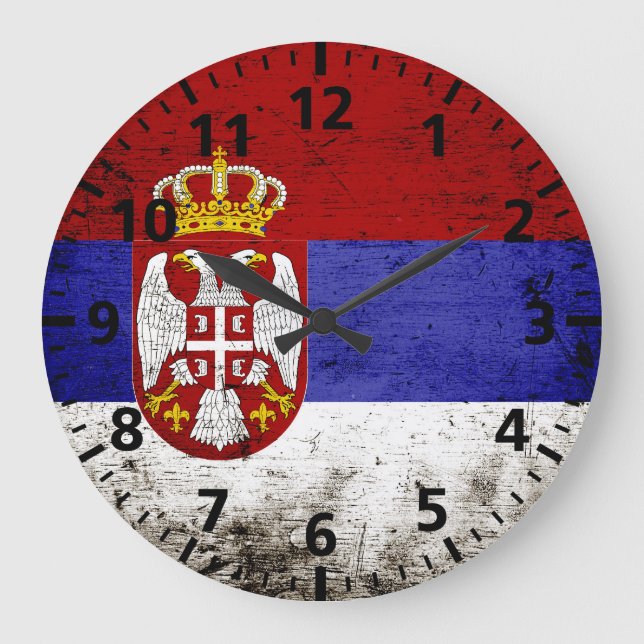 Reloj Redondo Grande Bandera negra grunge Serbia (Anverso)