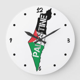 Reloj Redondo Grande Bandera Palestina Libre en el mapa de Palestina