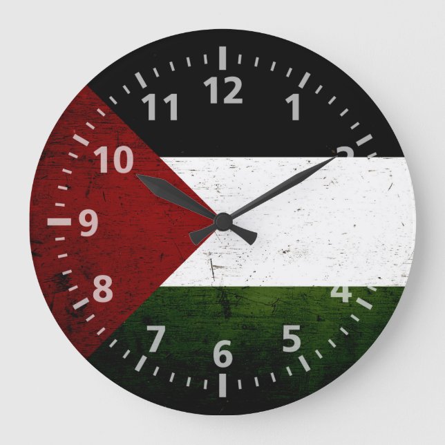 Reloj Redondo Grande Bandera palestina negra grunge (Anverso)