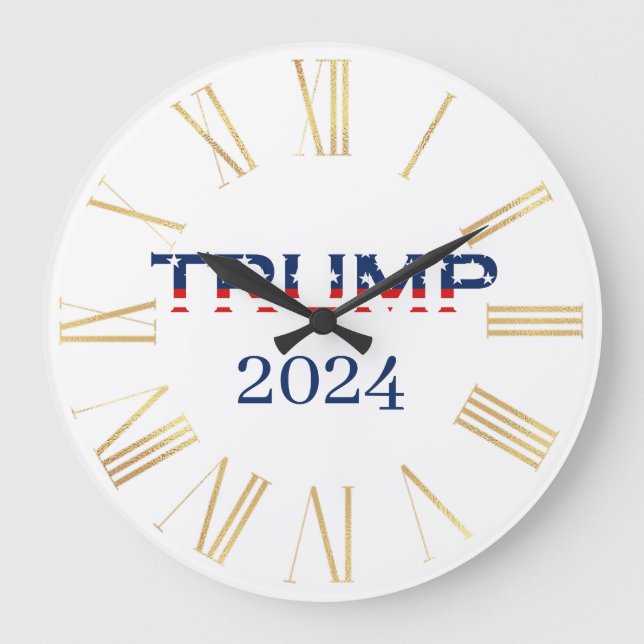 Reloj Redondo Grande Bandera Patriótica Americana Donald Trump 2024 (Anverso)