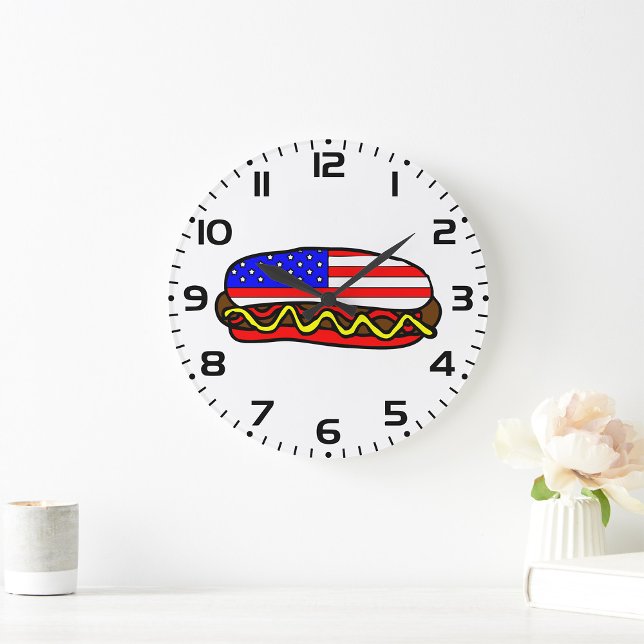 Reloj Redondo Grande Bandera Patriótica Americana Perro caliente (Subido por el creador)