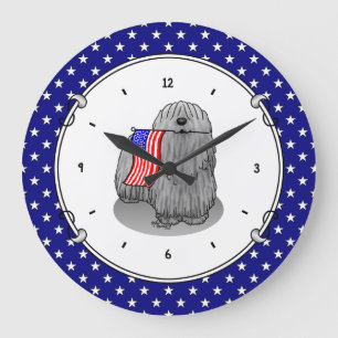 Reloj Redondo Grande Bandera Patriótica Estadounidense Puli Dog (gris) 