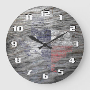 Reloj Redondo Grande Bandera Patriótica Rústica de Texas sobre textura