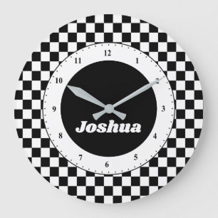 Reloj Redondo Grande Bandera Personalizada de Carrera de Cuadrados en B
