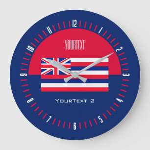 Reloj Redondo Grande Bandera personalizada del estado de Hawaii en a