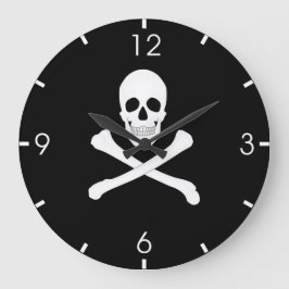 Reloj Redondo Grande Bandera pirata (cráneo y cruz) (Jolly Roger)