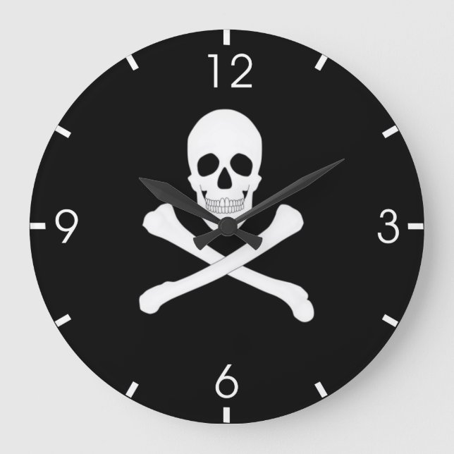 Reloj Redondo Grande Bandera pirata (cráneo y cruz) (Jolly Roger) (Anverso)
