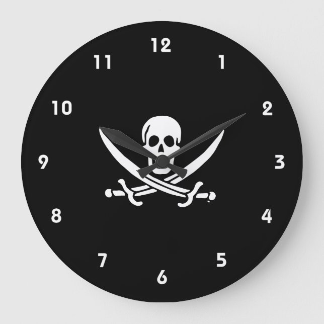Reloj Redondo Grande Bandera pirata de Jolly roger (Anverso)