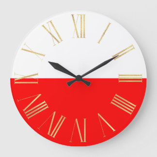 Reloj Redondo Grande Bandera polaca blanca y roja con dorado