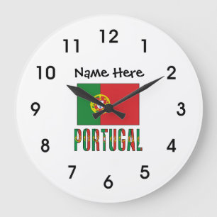 Reloj Redondo Grande Bandera portuguesa con su nombre