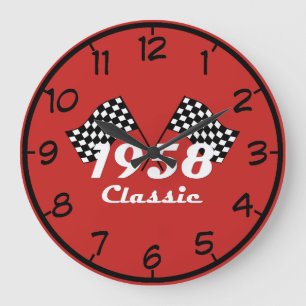Reloj Redondo Grande Bandera Retro Clásica de Carrera a Cuadros Negros 