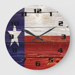 Reloj Redondo Grande Bandera rústica de Texas
