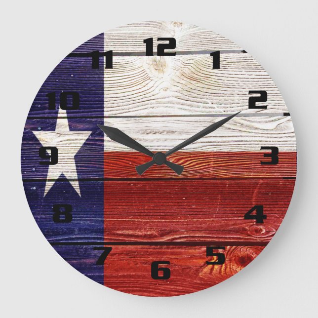 Reloj Redondo Grande Bandera rústica de Texas (Anverso)