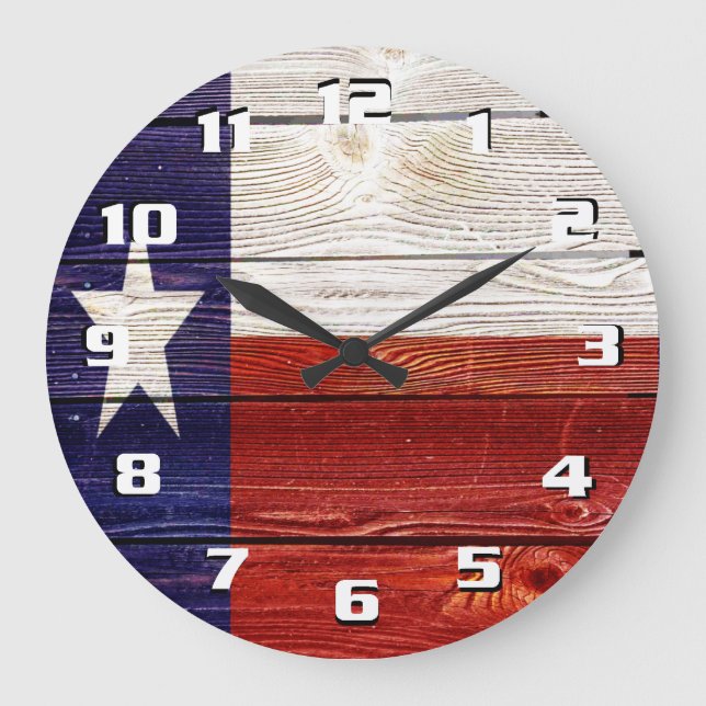 Reloj Redondo Grande Bandera Rústica de Texas sobre textura de madera i (Anverso)