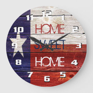 Reloj Redondo Grande Bandera Rustica Patriótica de Texas sobre textura