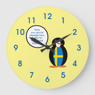 Reloj Redondo Grande Bandera sueca hablando con la señora Penguin
