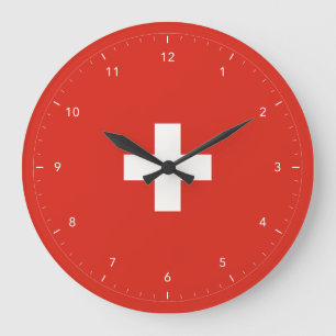 Reloj Redondo Grande Bandera suiza Cruz Blanca y Números de Hora Claros