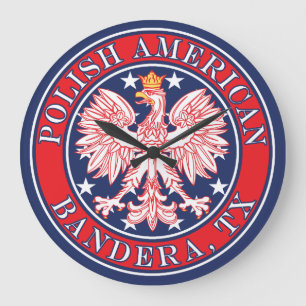 Reloj Redondo Grande Bandera Texas Águila Polaca Estadounidense