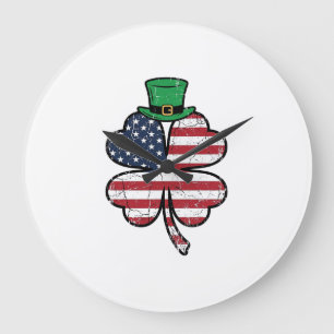 Reloj Redondo Grande Bandera Vintage Trébol Día de San Patricio