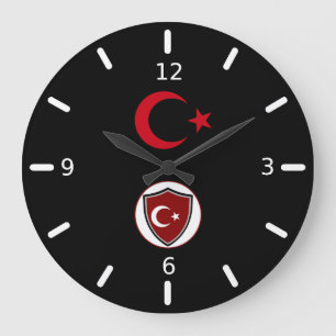 Reloj Redondo Grande Bandera y emblema turcos