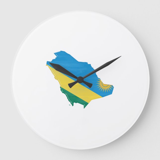Reloj Redondo Grande Bandera y mapa de Ruanda (Anverso)