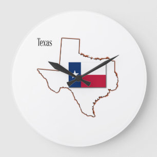 Reloj Redondo Grande Bandera y mapa de Texas