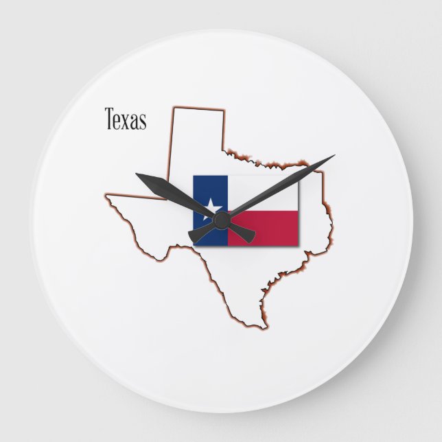 Reloj Redondo Grande Bandera y mapa de Texas (Anverso)