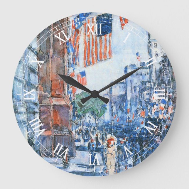 Reloj Redondo Grande Banderas Quinta Avenida de Childe Hassam, Arte de  (Anverso)