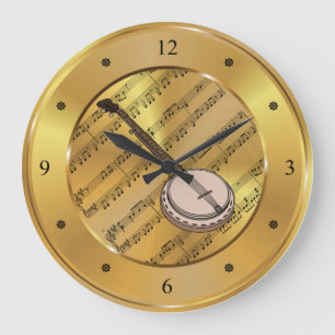 Reloj Redondo Grande Banjo ~ Ficha musical ~ Fondo de oro ~ Único