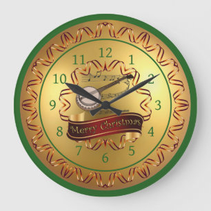 Reloj Redondo Grande Banjo ~ Musical Scroll ~ "Feliz Navidad" 