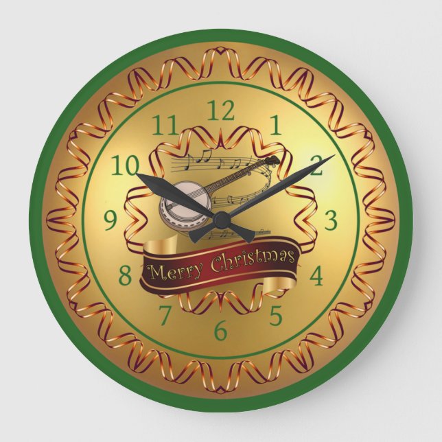 Reloj Redondo Grande Banjo ~ Musical Scroll ~ "Feliz Navidad"  (Anverso)
