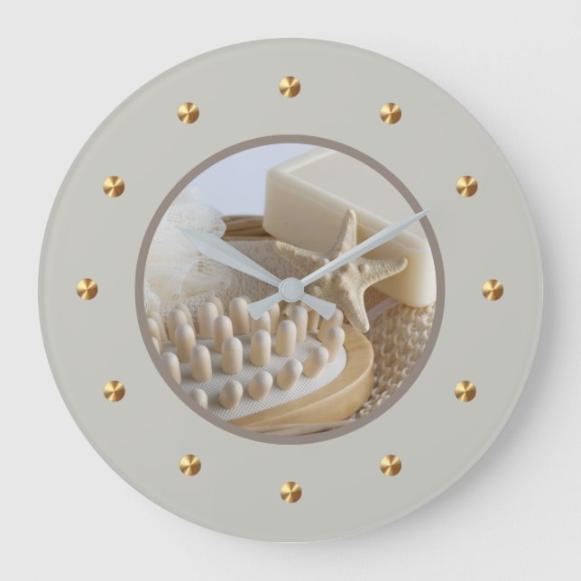 Reloj Redondo Grande Baño Relajante Spa Temática Relajación Candados Mu (Anverso)