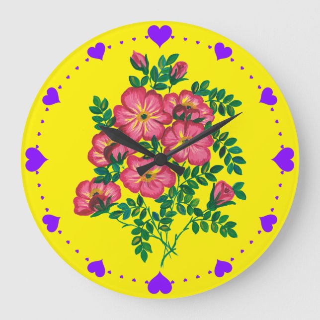 Reloj Redondo Grande Banquete de flores rosadas (Anverso)