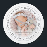 Reloj Redondo Grande Baptismo sagrado Sencillo marco moderno foto Perso<br><div class="desc">Este diseño simple y clásico está compuesto por tipografía de la síspera y agrega una foto personalizado. "Mi Santo Bautismo" gira en torno a la foto de su bebé,  su hijo,  etc</div>