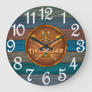 Reloj Redondo Grande Bar de Tiki Turquesa