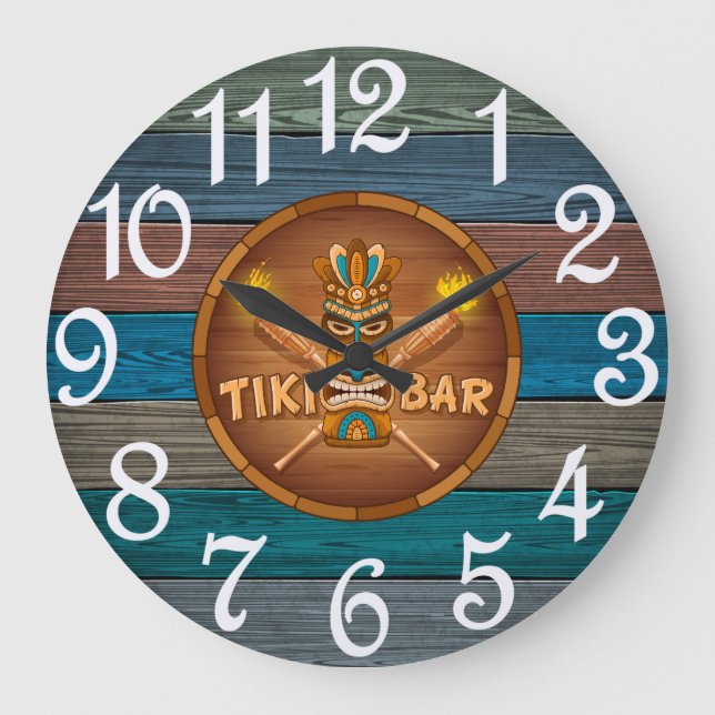Reloj Redondo Grande Bar de Tiki Turquesa (Anverso)