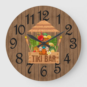 Reloj Redondo Grande Bar Tiki Rústico