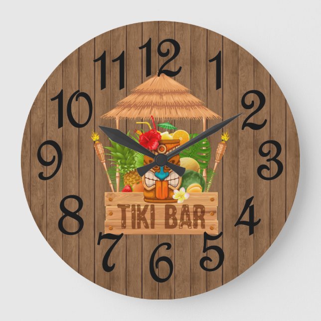 Reloj Redondo Grande Bar Tiki Rústico (Anverso)