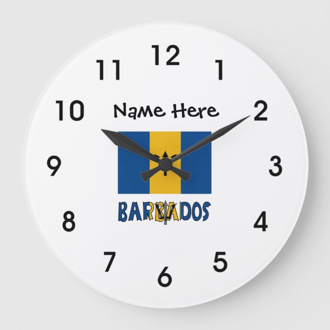 Reloj Redondo Grande Barbados and Barbadian Flag with Your Name (Anverso)