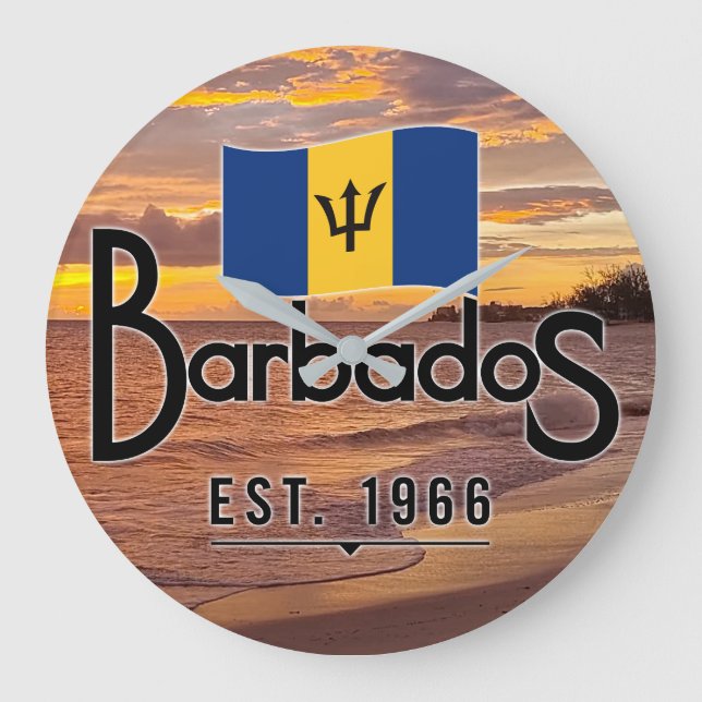 Reloj Redondo Grande "Barbados Este. Atardecer De 1966 Con Bandera De B (Anverso)