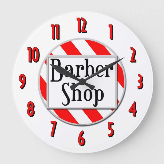 Reloj Redondo Grande Barbería Tapa de pared retro rojo blanco (Anverso)