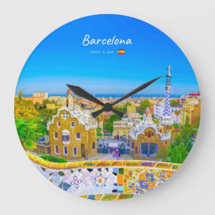Reloj Redondo Grande Barcelona, España - Parque Güell Mosaico Gaudí