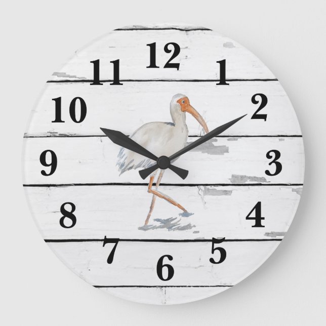 Reloj Redondo Grande Barco blanco Ibis Florida Bird Beach (Anverso)