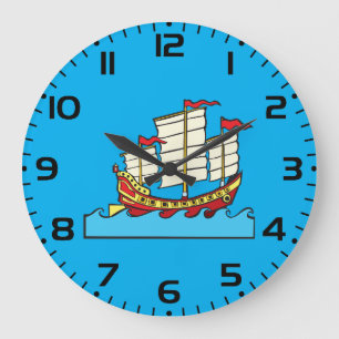 Reloj Redondo Grande Barco Chino Tradicional Rojo de Tipo Jonca sobre O