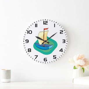 Reloj Redondo Grande Barco de dibujos animados brillantes con diversión